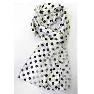 Polka Dot Silk-Look Scarf - Black on White